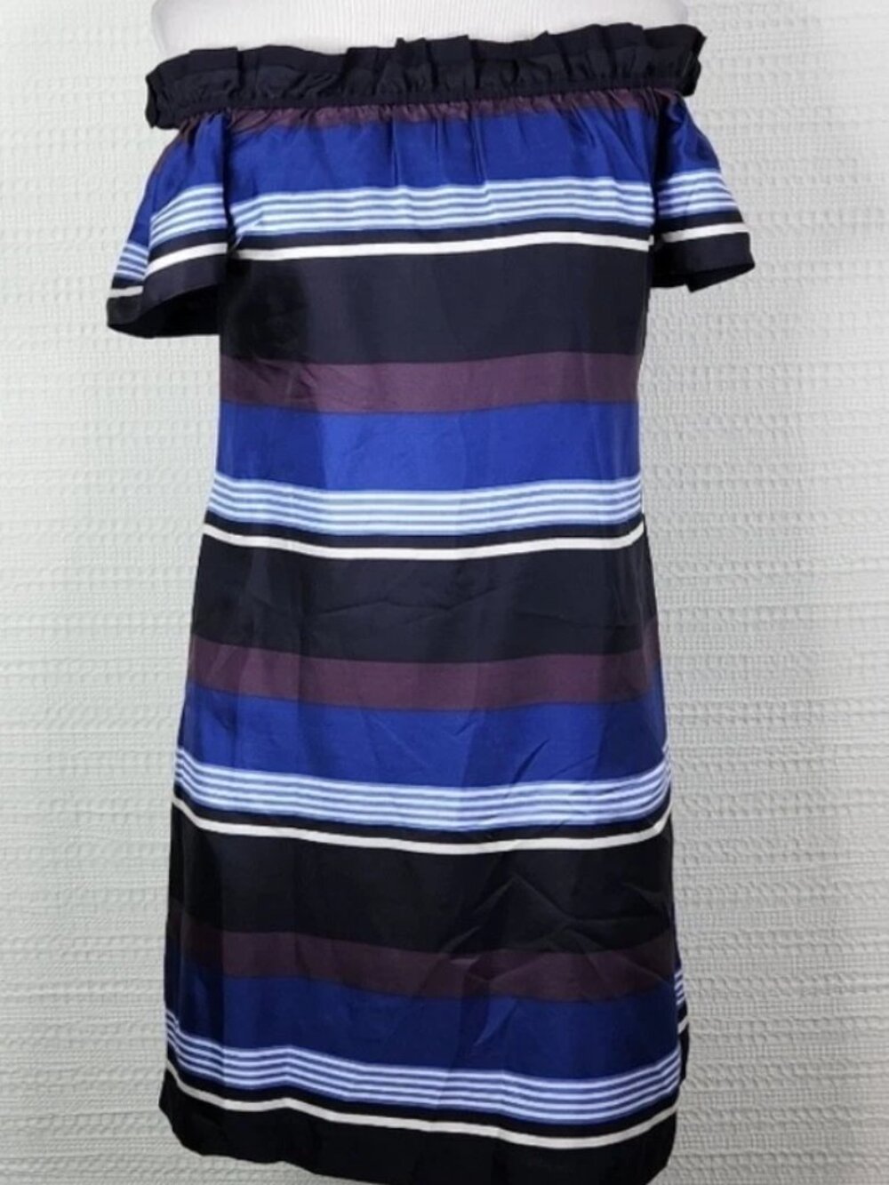 Banana Republic Silk Stripe Off The Shoulder Shift Dress Womens S Lined Pockets - Picture 2 of 14